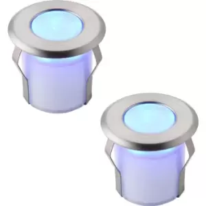 2 PACK Recessed Decking IP67 Guide Light - 0.8W Blue LED - Stainless Steel