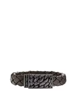 Police Roman Black Leather Bracelet With Stainless Steel Clasp