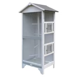 Pawhut Four Perch Wooden Outdoor Bird Cage With Two Doors Removable Bottom Tray - Grey