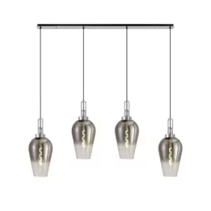 Yorktown Linear 4 Light Ceiling Pendant E27 With 23cm Pear Glass, Smoked, Clear Polished Nickel, Matt Black