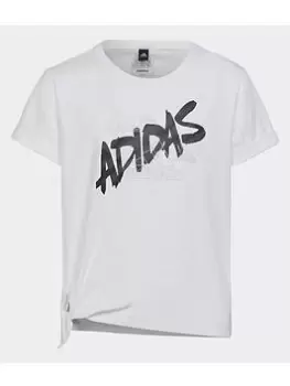 adidas Dance Knotted T-Shirt, Bright Silver, Size 7-8 Years