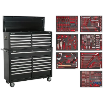 Sealey Superline Pro 23 Drawer Roller Cabinet and Tool Chest + 446 Piece Tool Kit Black