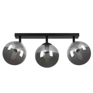 Tofi Black Globe Ceiling Spotlight Bar with Graphite Glass Shades, 3x E14