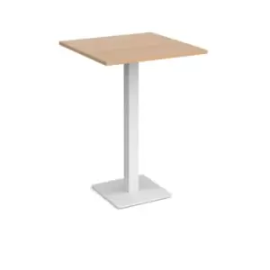 Brescia square poseur table with flat square white base 800mm - beech