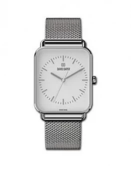 David Daper David Daper White And Silver 38Mm Tank Dial Stainless Steel Mesh Strap Watch