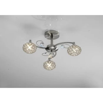 Cara semi-ceiling light 3 bulbs satin nickel / crystal