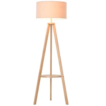 HOMCOM Free Standing Floor Lamp, 50Lx50Wx154H cm-Beige/Natural Wood Colour