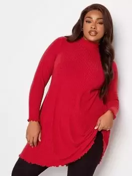 Yours Yours Lettuce Edge Ls Tunic. Red, Red, Size 18, Women