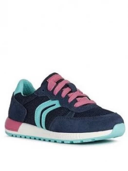 Geox Girls Alben Lace Up Trainer - Navy, Size 3 Older