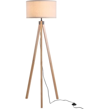 Wood Tripod Floor Lamp Home Lighting Elegant E27 Bulb Linen Shade Beige - Homcom