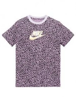 Nike Girls NSW All Over Print Tee - Purple, Size Xs