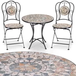 Malaga Mosaic Seating Group 3 Piece Set Metal 60cm 2 Chairs Foldable Garden Balcony Terrace Furniture