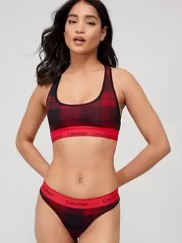 Calvin Klein Modern Cotton Unlined Bralette And Thong Gift Boxed Set - Red Check, Red Size M Women