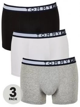 Tommy Hilfiger 3 Pack Side Logo Trunks - Black/White/Grey, Size 2XL, Men