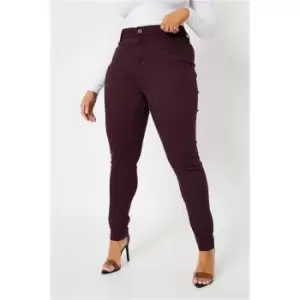 I Saw It First Berry Plus High Rise Stretch Jeans - Red