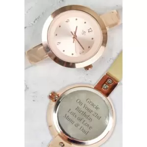 Personalised Ladies Rose Gold Leather-Effect Watch