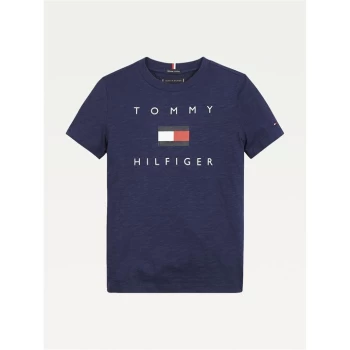 Tommy Hilfiger Flag Logo T Shirt - Twilight Navy