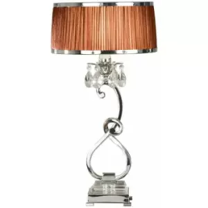 Esher Luxury Table Lamp Nickel Crystal Brown Round Shade Traditional Bulb Holder