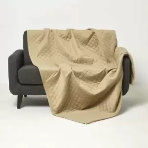 HOMESCAPES Diamond Quilted Beige Velvet Throw - Beige