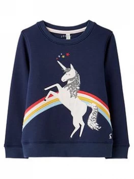 Joules Girls Mackenzie Unicorn Sweat Top - Navy, Size Age: 2 Years, Women