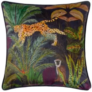 Aranya Piped Velvet Cushion Multicolour, Multicolour / 43 x 43cm / Polyester Filled