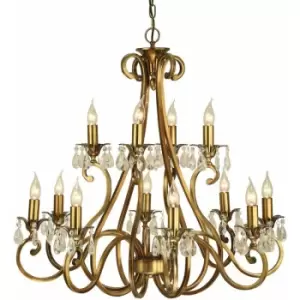 Loops - Esher Ceiling Pendant Chandelier Antique Brass & Crystal Curved 12 Lamp Light