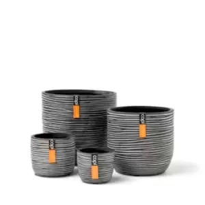 Capi Europe Nature Rib Planter Pot Collection 4 Pack; Planter Ball Rib 8X6Cm 9X8Cm 14X12Cm & 17X15Cm Black