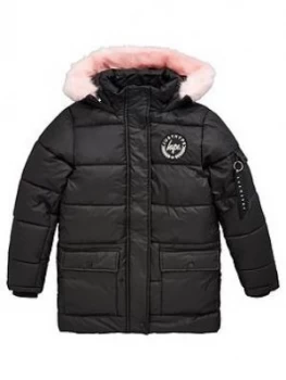 Hype Girls Pink Trim Explorer Jacket - Black, Size 9-10 Years, Women