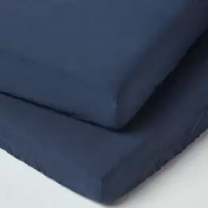 Navy Linen Fitted Cot Sheet 60 x 120 cm, Pack of 2 - Blue - Homescapes