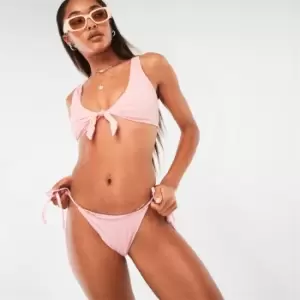 Missguided Rib Tie Side Bikini Bottoms - Pink