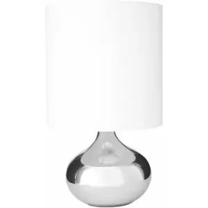 Premier Housewares - White Fabric Table Lamp With White Shade/ Chrome Spherical Base Stand/ Desk / Reading / Office Lamps With Modern Look 20 x 35 x