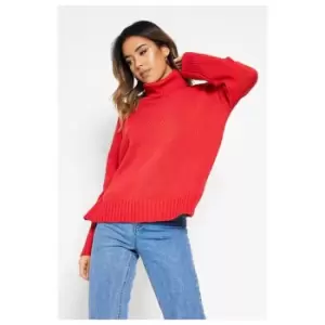 I Saw It First Recycled Blend Roll Neck Oversized Jumper - Red