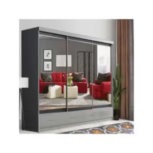 Mayfair 3 Sliding Mirror Door Wardrobes with Drawers 250cm - Grey