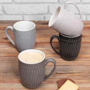 Set of 4 Grey Scale Stoneware Coffee Mugs