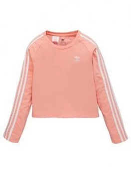 adidas Originals Childrens 3 Stripe Long Sleeve T-Shirt - Pink, Size 7-8 Years, Women