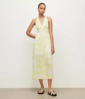 AllSaints Womens Womens Viscose Floral Avery Marama Maxi Dress, Yellow and White, Size: 6, Yellow/White