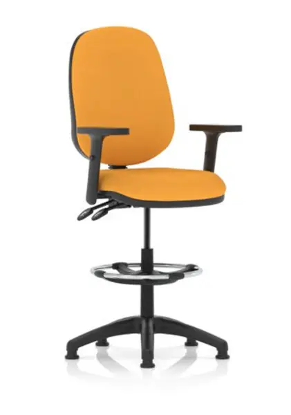 Eclipse II Lever Task Operator Chair Yellow Fully Bespoke Colour With Height Adjustable Arms With Hi Rise Draughtsman Kit