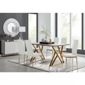 Taranto Oak Effect Dining Table and 6 White Gold Leg Milan Chairs - White