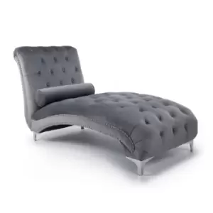 Shankar Grey Brushed Velvet Tufted Luxury Chaise