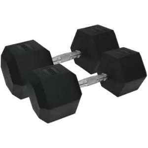 Urban Fitness pro Hex Dumbbell - Rubber Coated (Pair) - 2 x 20kg - Black - Black