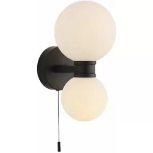 Loops - Bathroom Wall Light Fitting - Matt Black & Matt White Glass - Twin Lamp