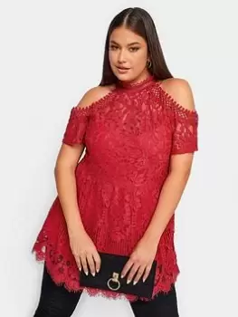 Yours Lace Cold Shoulder Top, Red, Size 22-24, Women