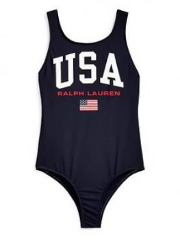 Ralph Lauren Girls Usa Polo Swimsuit, Navy, Size Age: 16 Years, Women