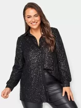 Yours Sequin Shirt, Black, Size 20, Women