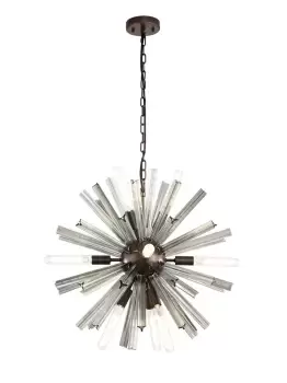 10 Light E14, Round Pendant Brown Oxide , Smoke Glass