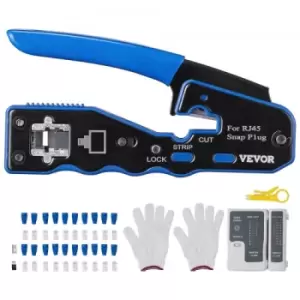 VEVOR RJ45 Crimp Tool Kit, Cat5e/Cat6/Cat6a Ethernet Crimper Crimp Pliers for 8-Pin Modular Plugs with 20pcs Pass-Through Connectors and Covers, Wire