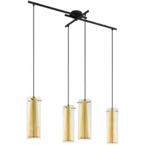 Pendant Ceiling Light Black Shade Inner Gold Outer Clear Glass Bulb E27 4x60W