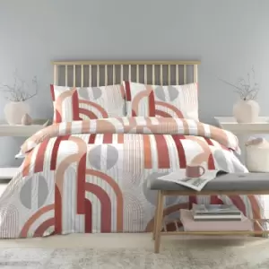 Drift Forward Deko Geomtric Print Reversible Eco-Friendly Duvet Cover Set, Coral, Super King