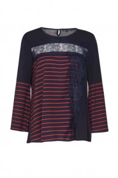 French Connection Isabella Light Striped Crepe Top Blue