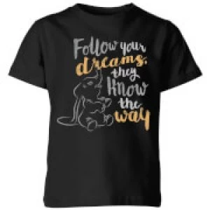 Dumbo Follow Your Dreams Kids T-Shirt - Black - 11-12 Years